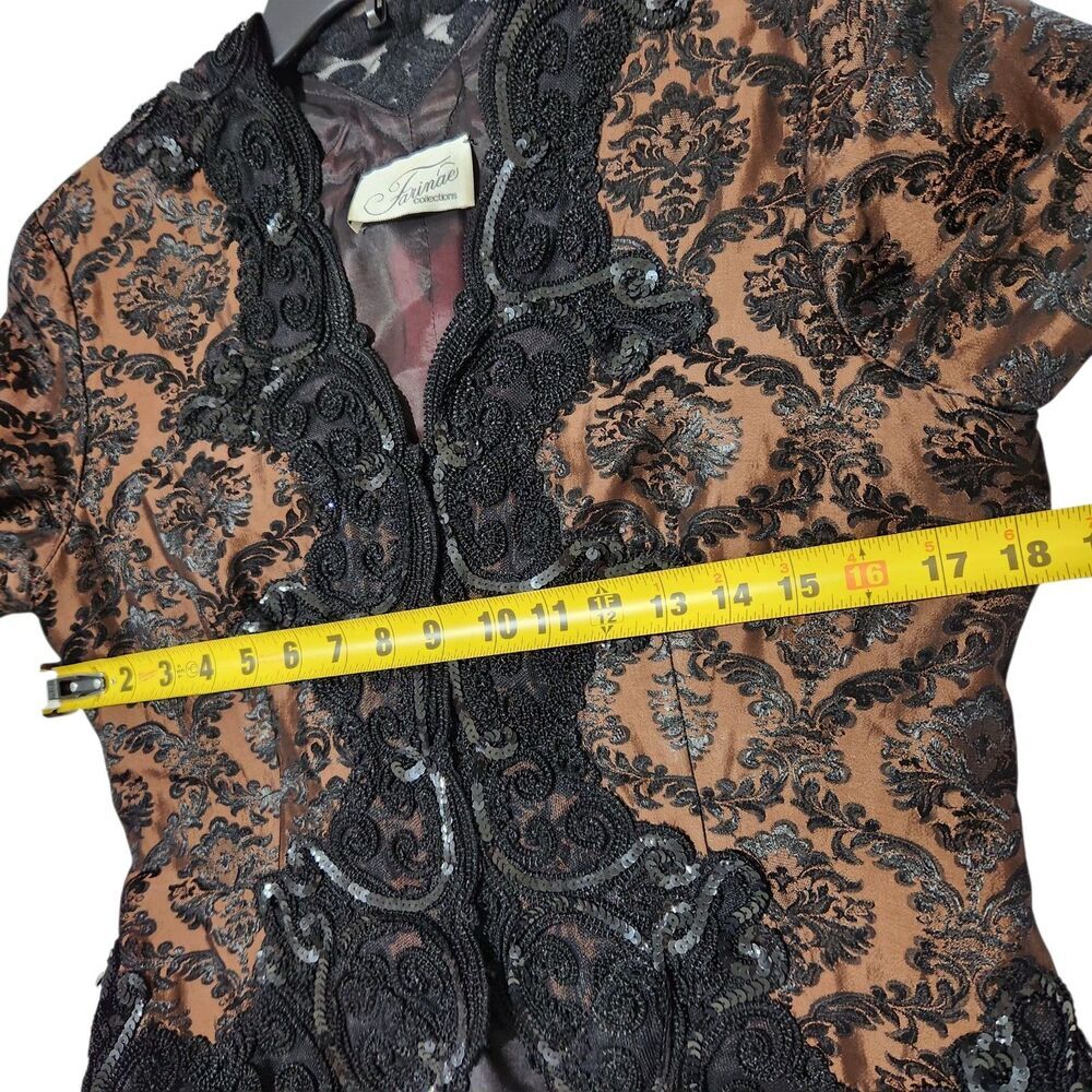 Farinae Collection Blazer Size 6 Brown/Black Embroidered Sequins - Picture 4 of 10